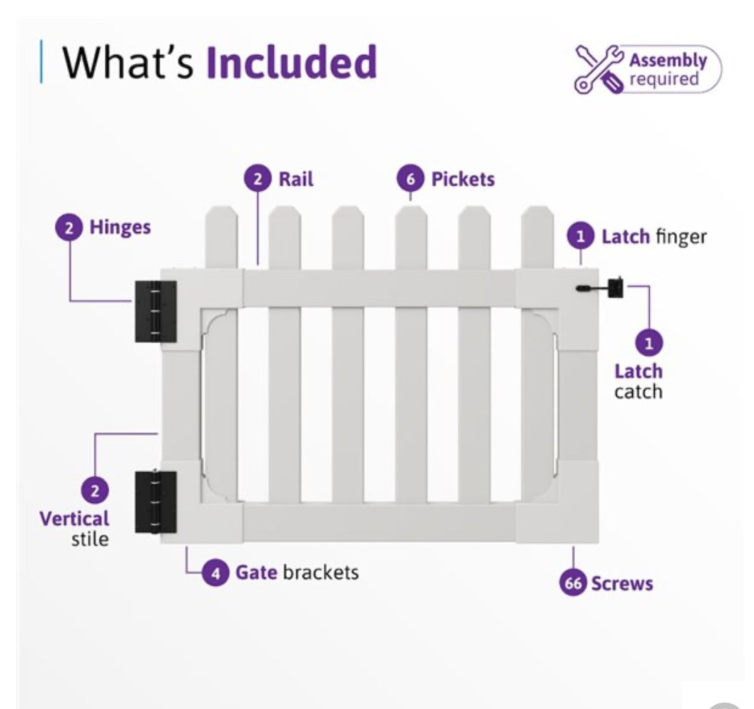 Newport No-Dig Vinyl Picket Gate — 42” Weather-Resistant White Fence Gate