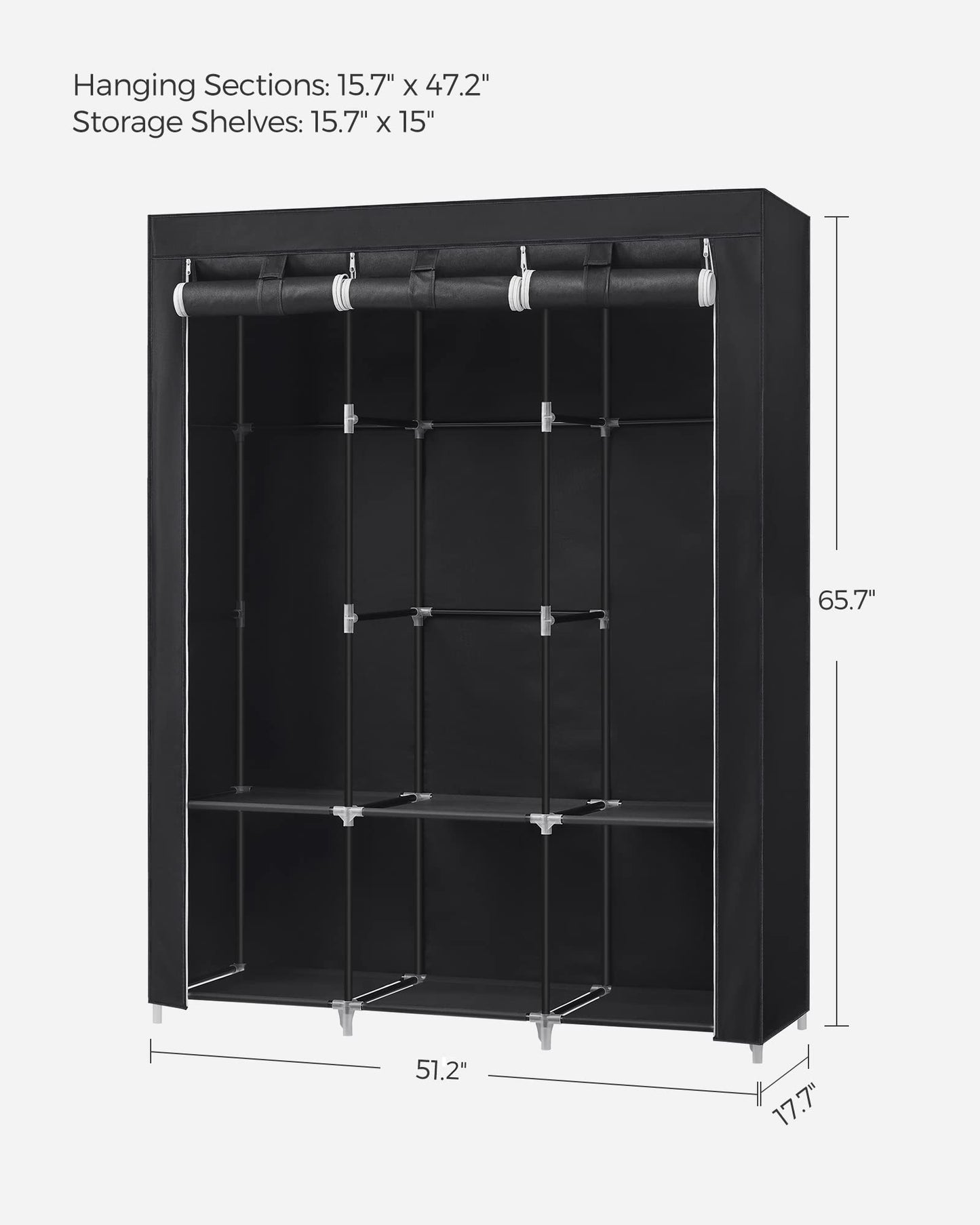 SONGMICS 3-Tier Portable Wardrobe Closet – Ink Black