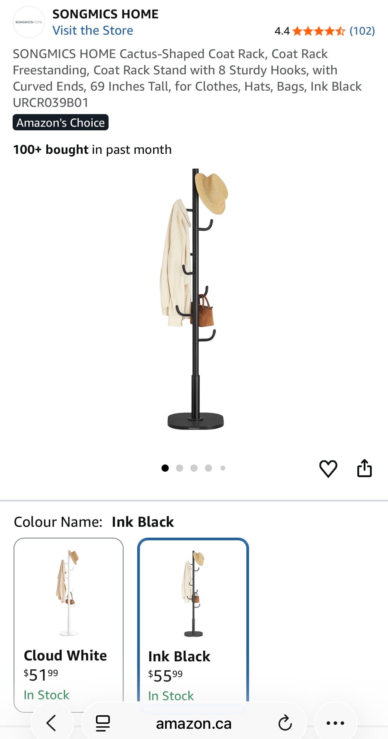 SONGMICS HOME Cactus-Shaped Coat Rack – Ink Black or White