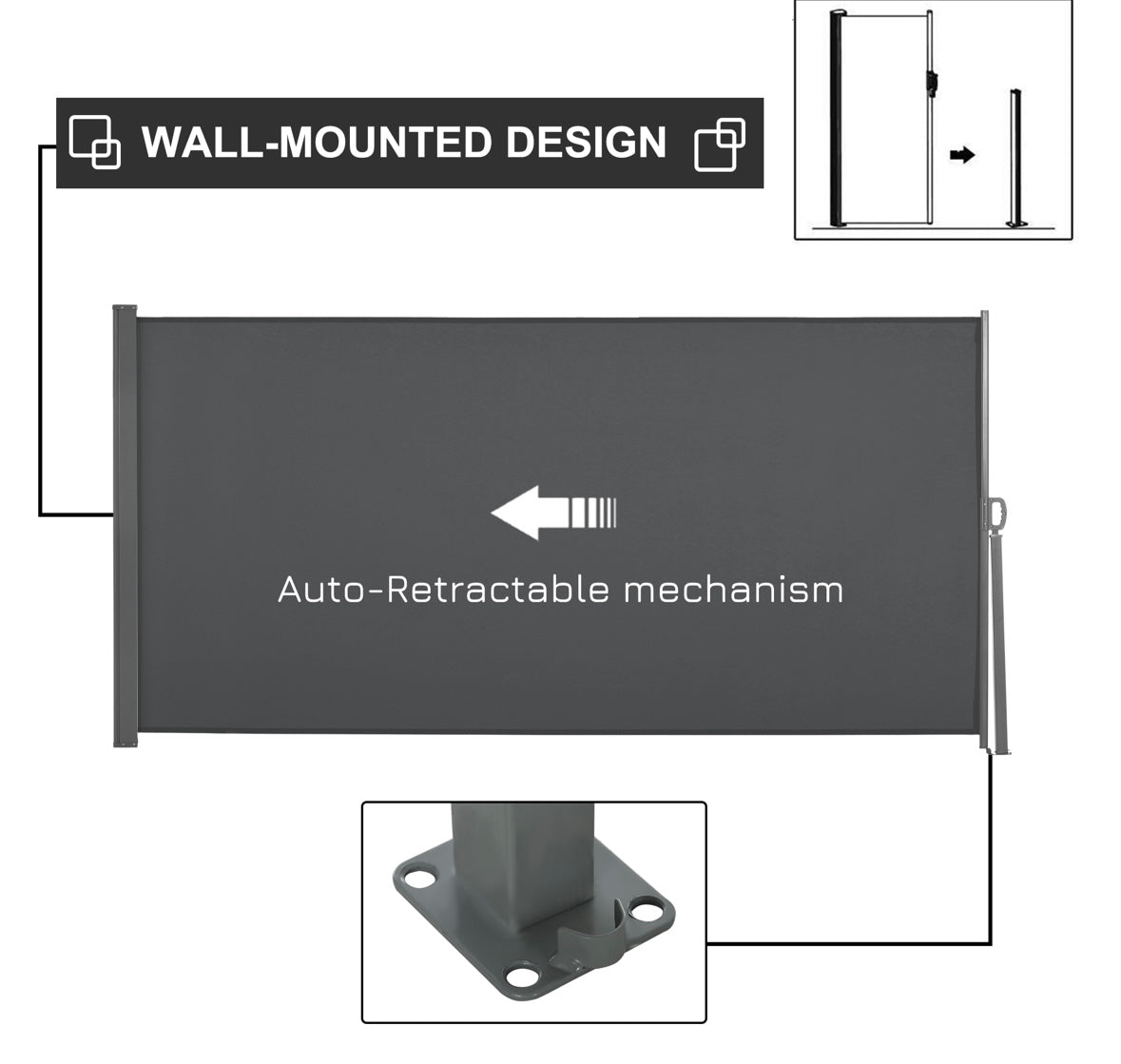 Retractable Outdoor Privacy Screen — UV & Water-Resistant Patio Awning (118” × 63”)