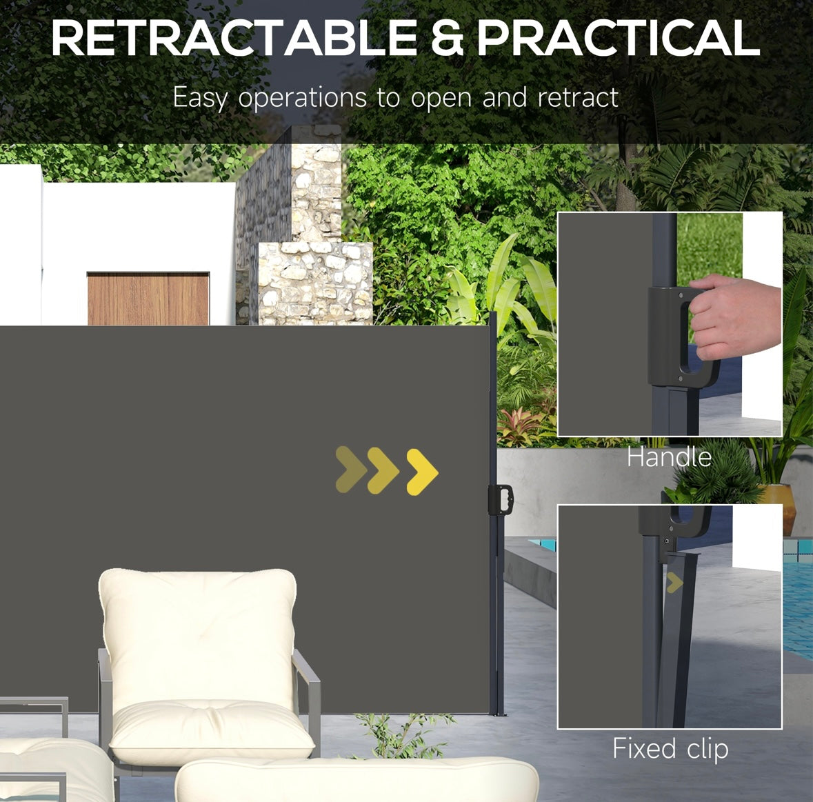 Outsunny Retractable Side Awning — UV30+ Privacy Screen & Wind Barrier (Beige Model)