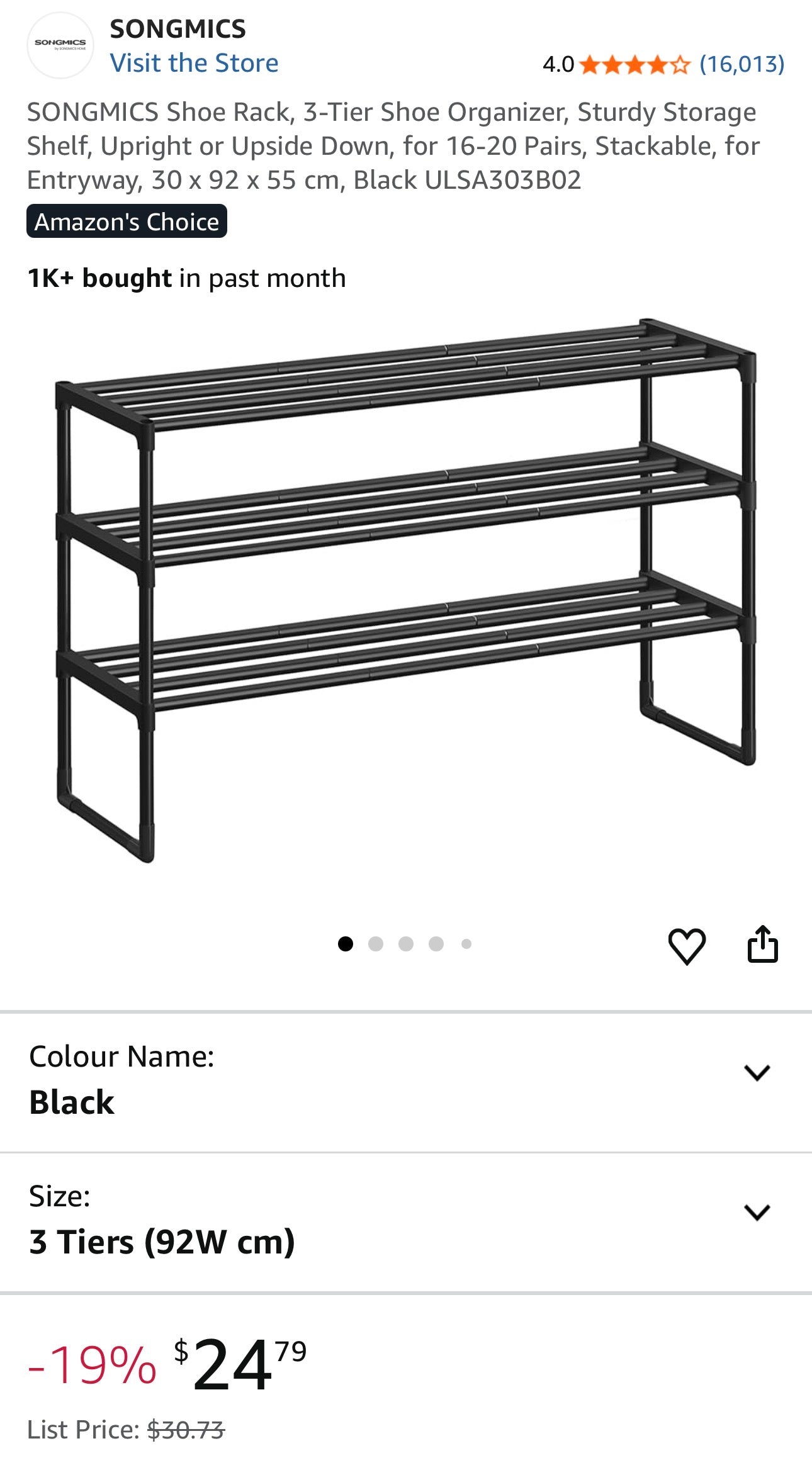 SONGMICS 3-Tier Metal Shoe Rack