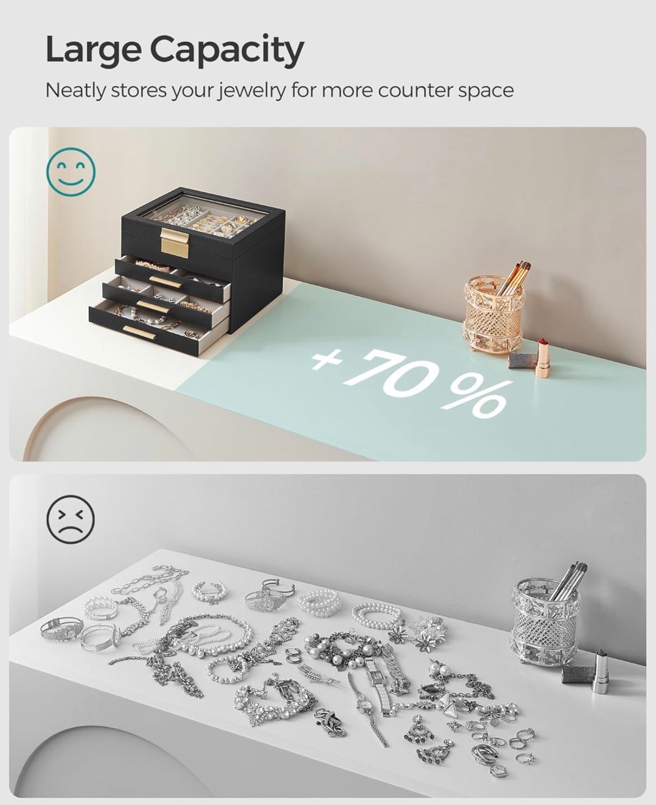 SONGMICS 4-Layer Jewelry Organizer Box – Graphite Black + Gold