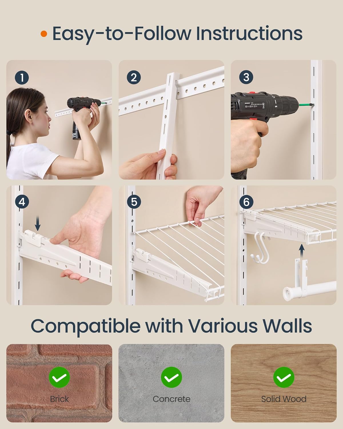 SONGMICS HOME Adjustable Closet System – Cloud White