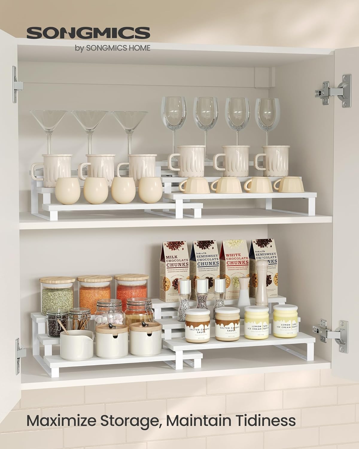 SONGMICS 3-Tier Spice Rack Organizer – Snow White + Cloud White