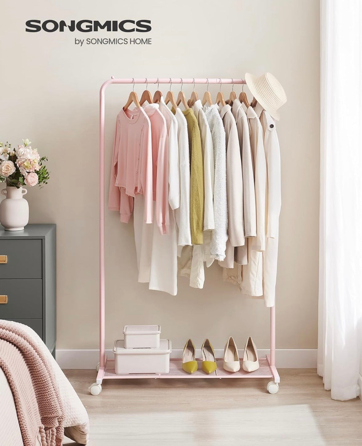 SONGMICS Rolling Clothes Rack with Shelf