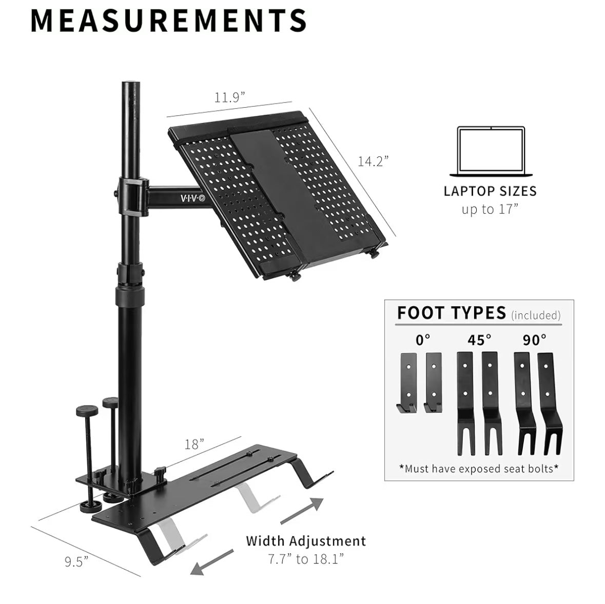 VIVO Vehicle Laptop Mount Stand — Adjustable Universal Car Mount for Laptops & Tablets (Open Box – Brand New)