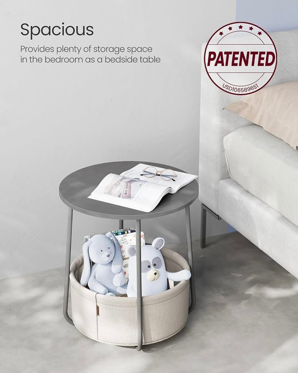 VASAGLE Round Side Table with Storage Basket
