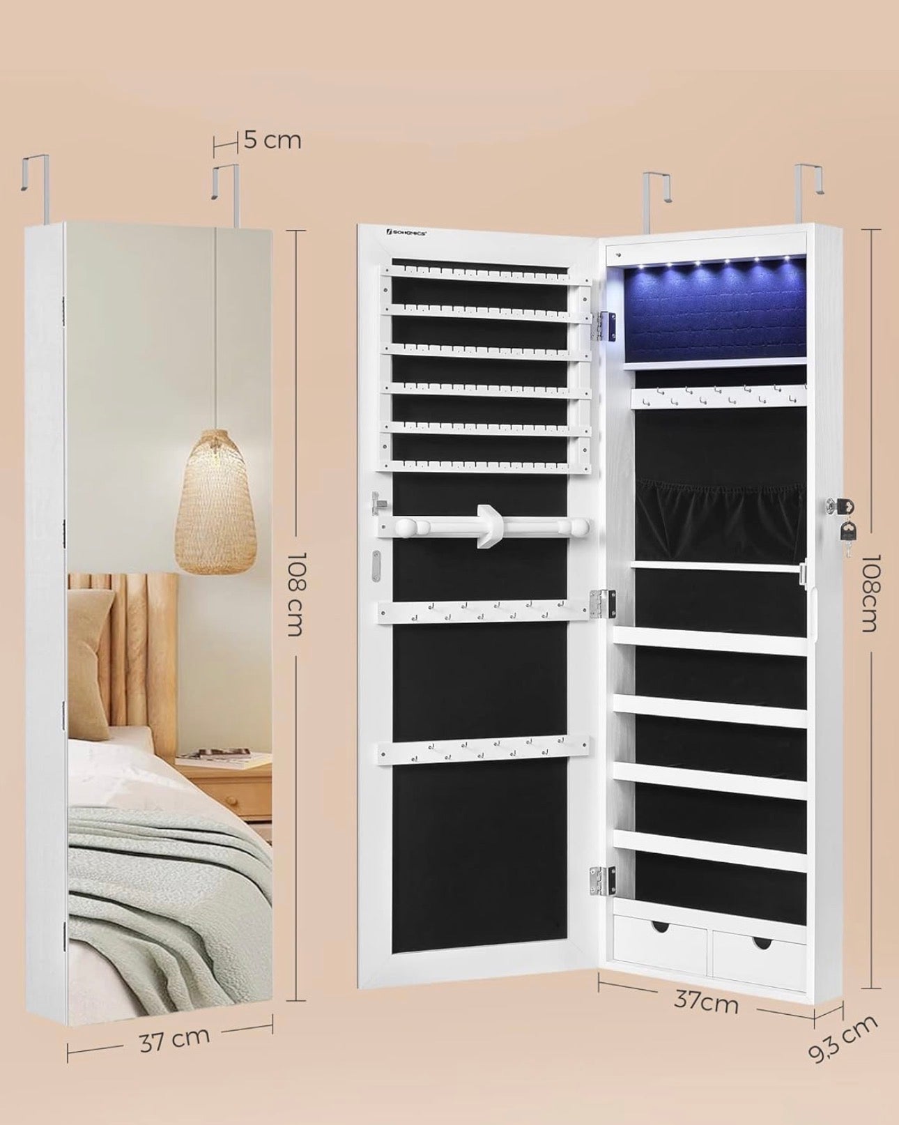 SONGMICS Hanging Jewelry Cabinet