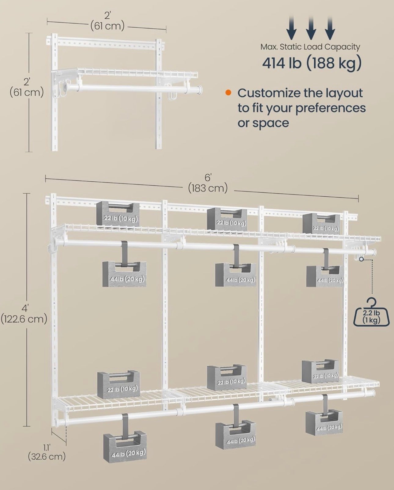 SONGMICS HOME Adjustable Closet System