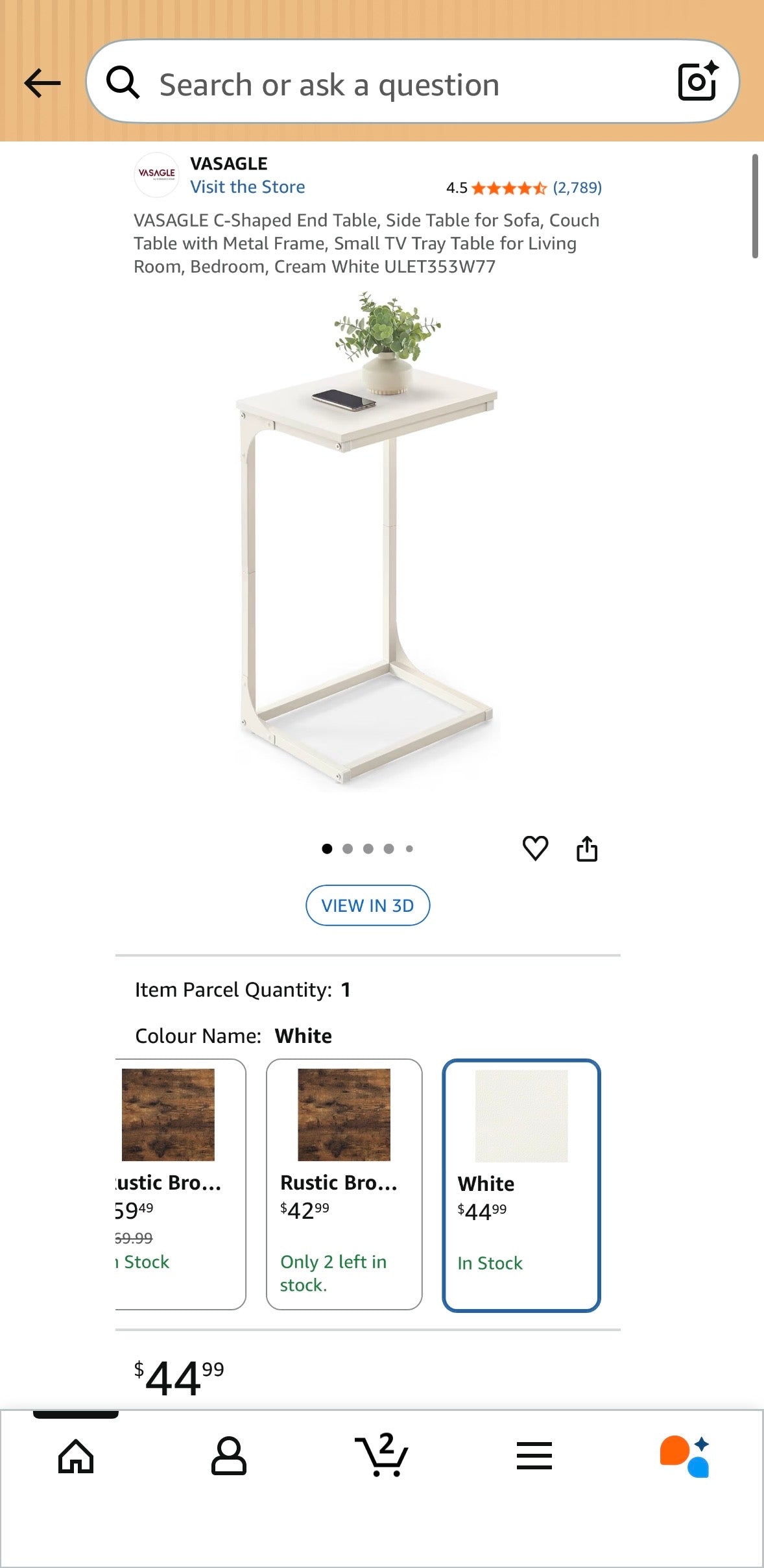 VASAGLE C-Shaped Side Table