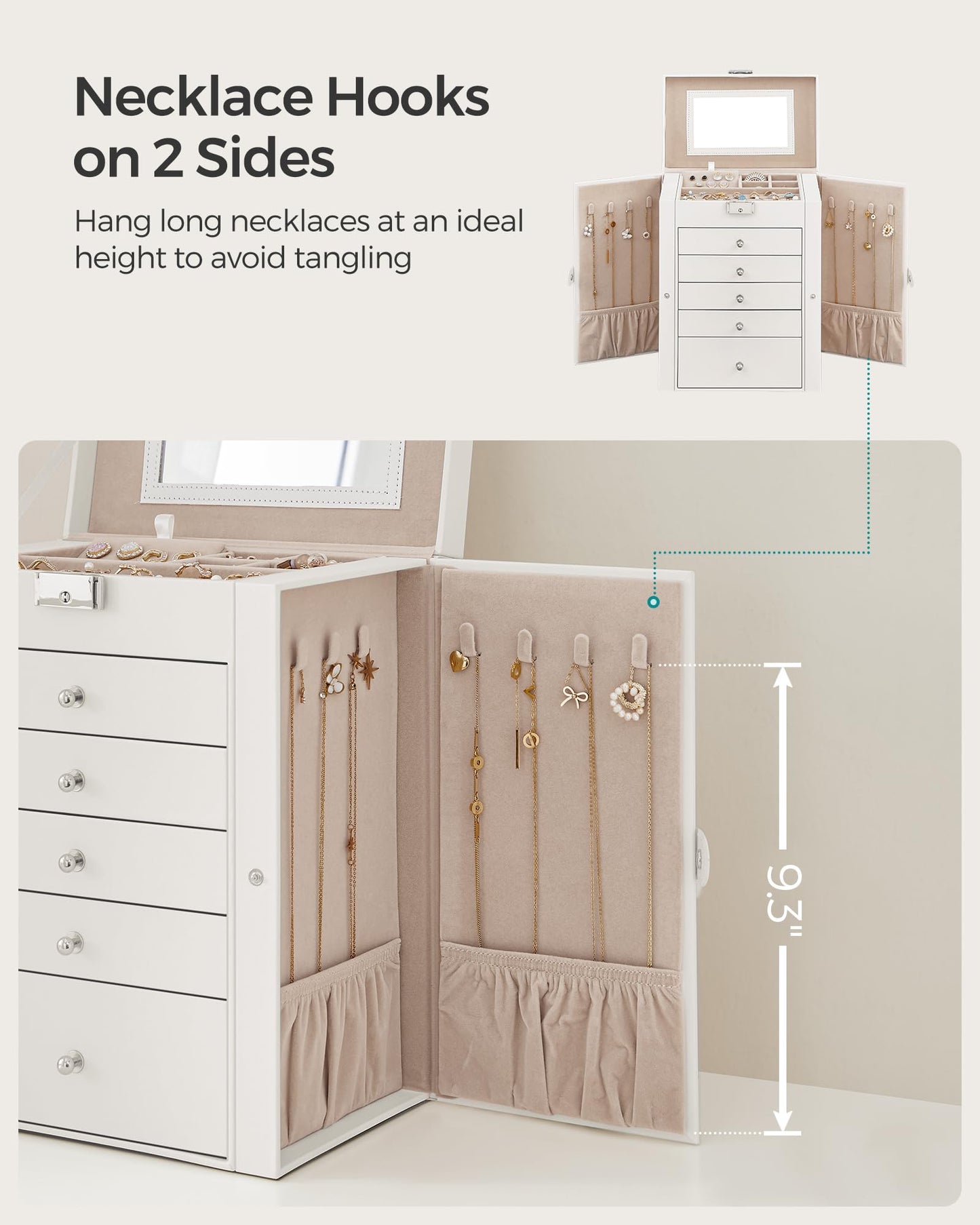 6-Tier Lockable Jewelry Organizer with Mirror