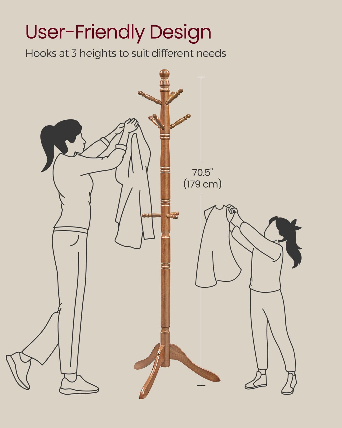 VASAGLE Solid Wood Freestanding Coat Rack