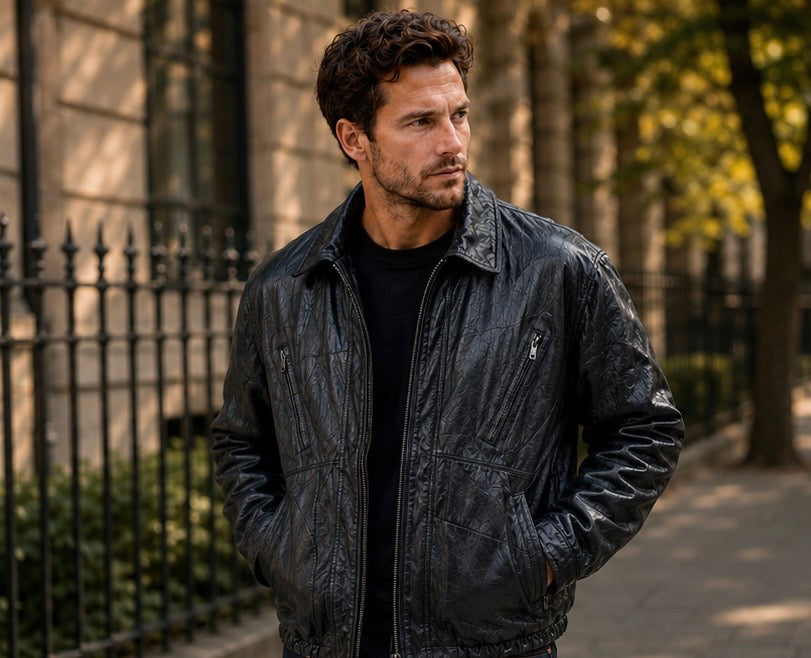 Men’s Patchwork Leather Bomber Jacket