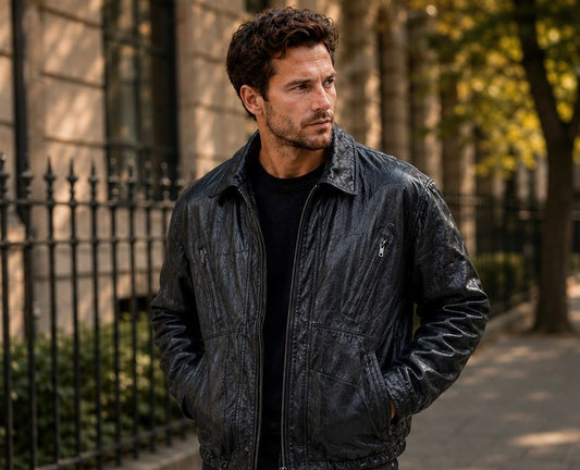 Men’s Patchwork Leather Bomber Jacket