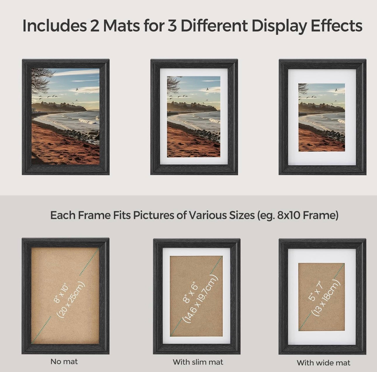 SONGMICS 10-Piece Ash Black Wall & Tabletop Frame Set