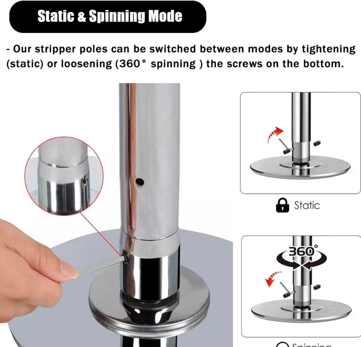 Heavy-Duty Adjustable Dance Pole – Static & Spinning Modes