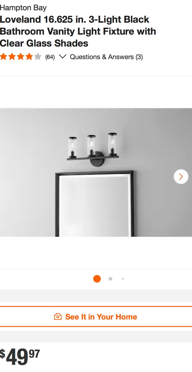Hampton Bay Loveland 3-Light Black Vanity Light