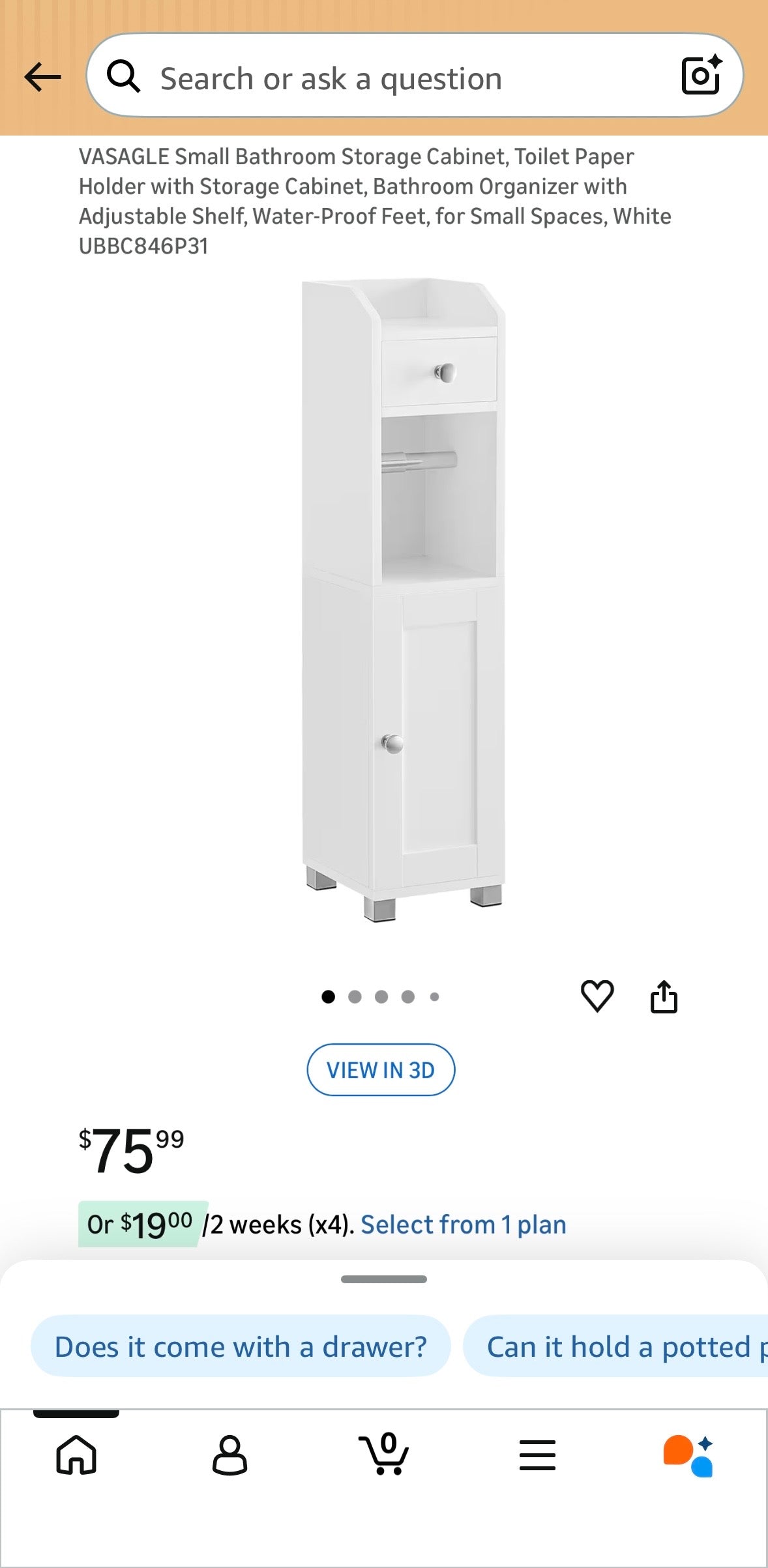 VASAGLE Slim Bathroom Storage Cabinet