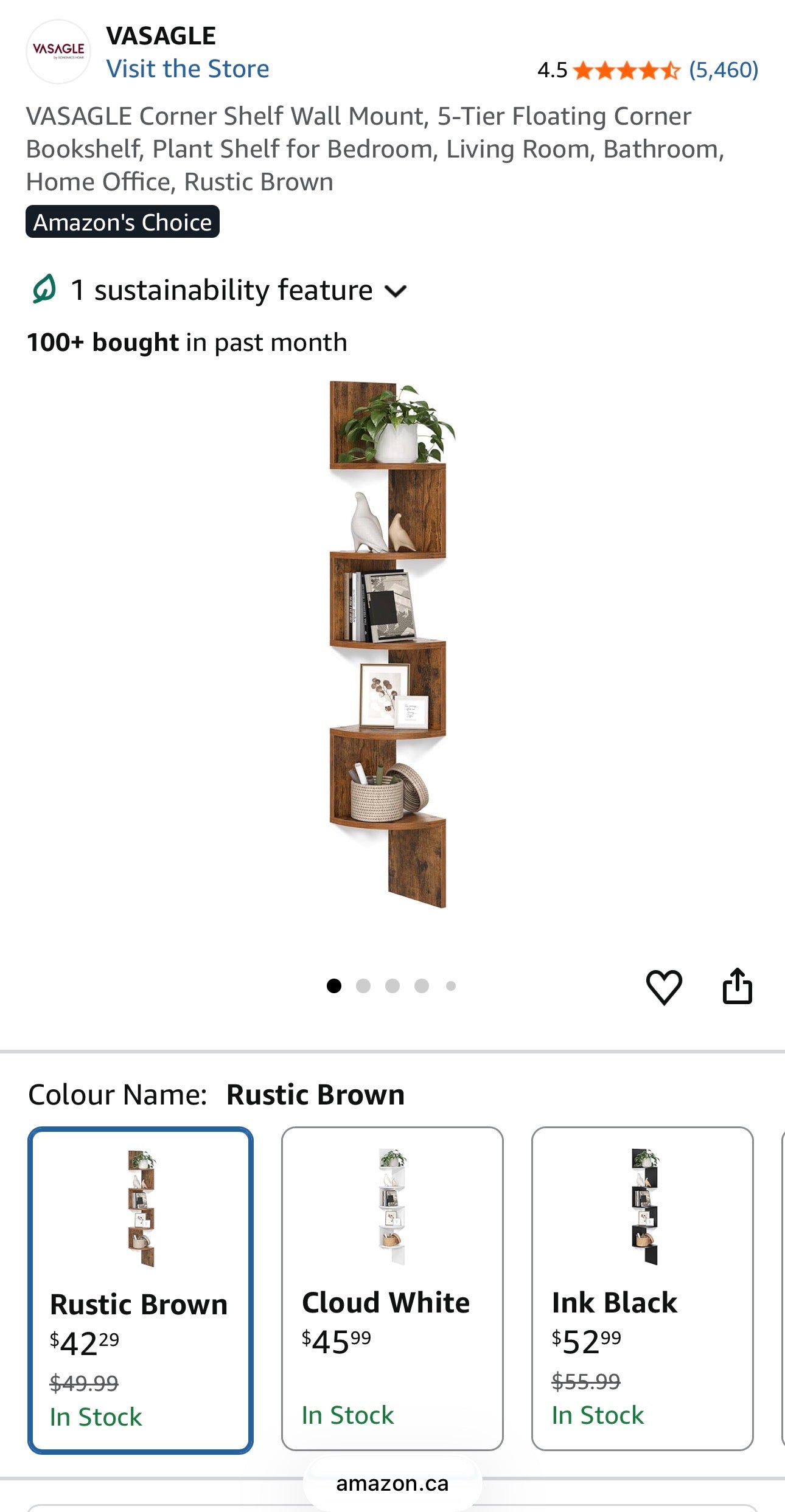 SONGMICS 5-Tier Wall-Mounted Corner Shelf