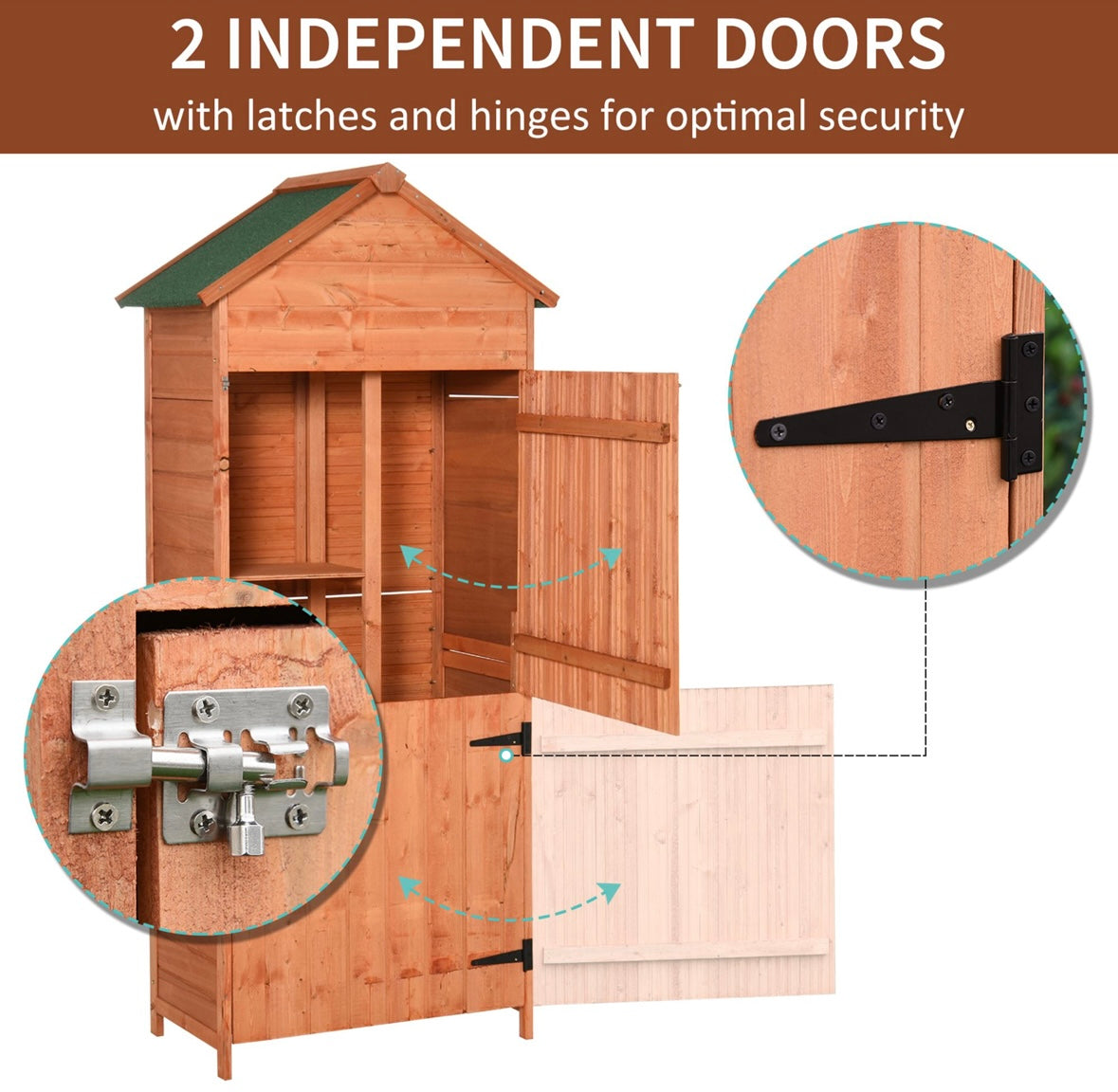 Outsunny Wooden Outdoor Storage Shed – 3 Shelves | Waterproof Fir Wood | Lockable Double Doors | Natural Finish