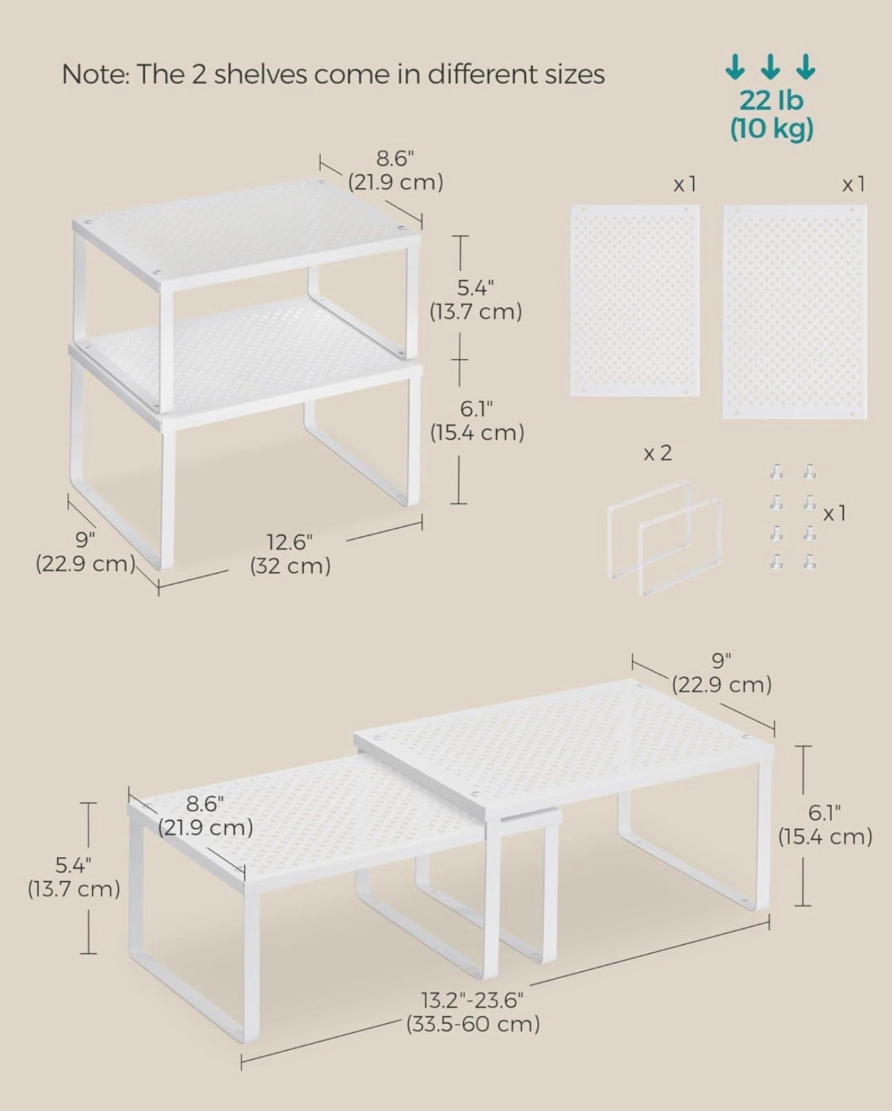 SONGMICS Set of 2 Expandable Metal Cabinet Shelves