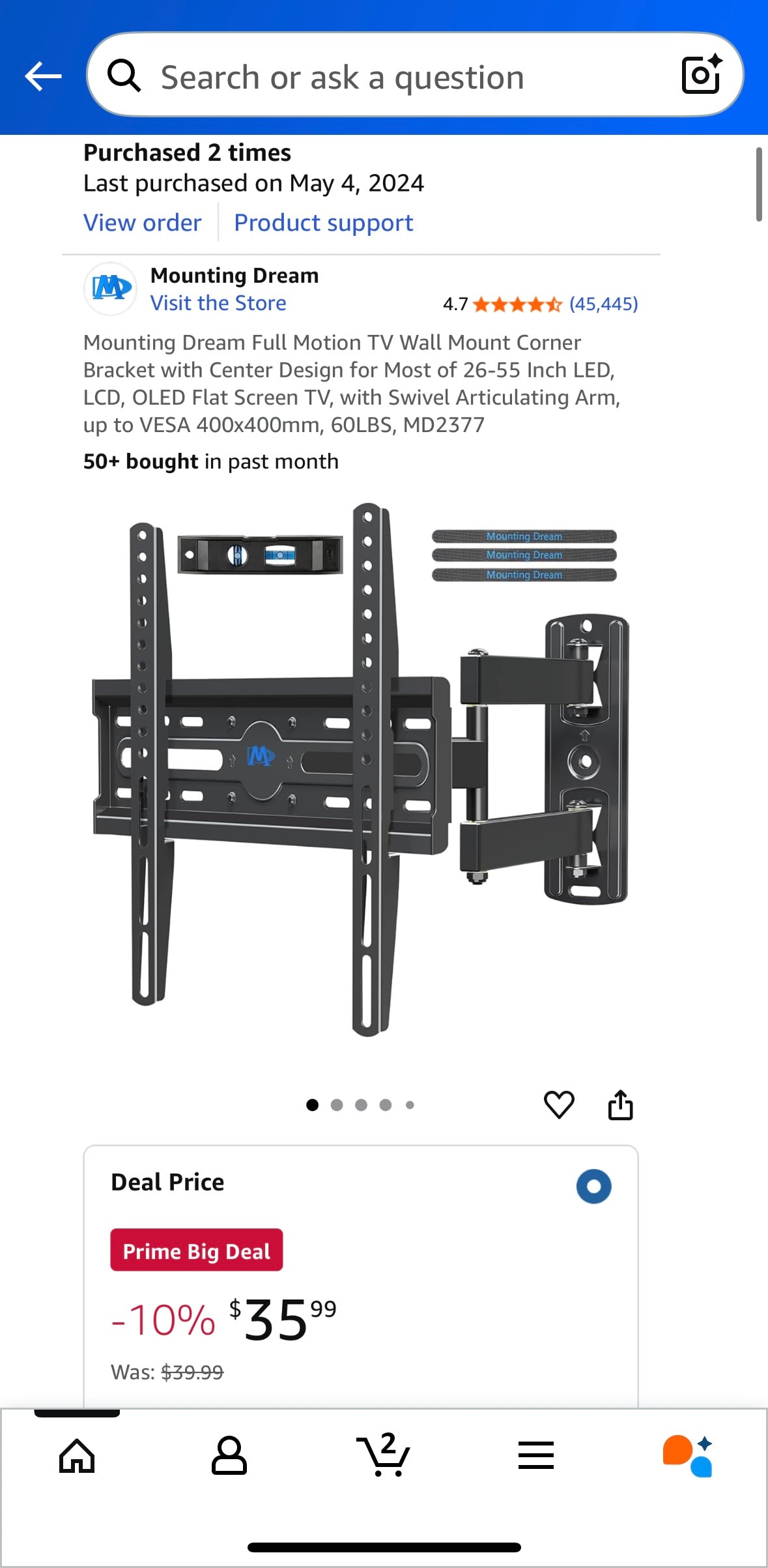 Mounting Dream Full-Motion TV Wall Mount with Articulating Arm – Fits 26–55” TVs (Now Only $25)