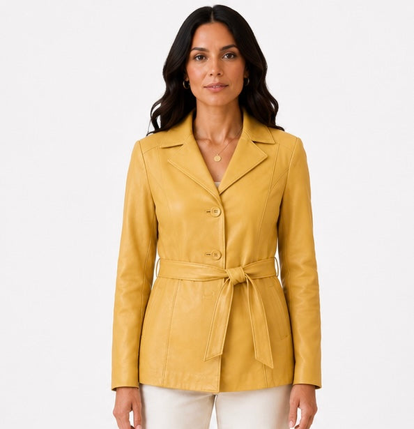Women’s Honey Leather Belted Jacket