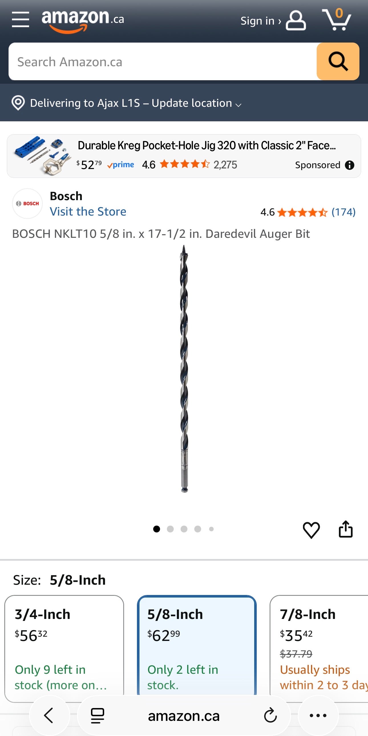 Bosch Daredevil™ Long Auger Drill Bit – 5/8” x 17-1/2”