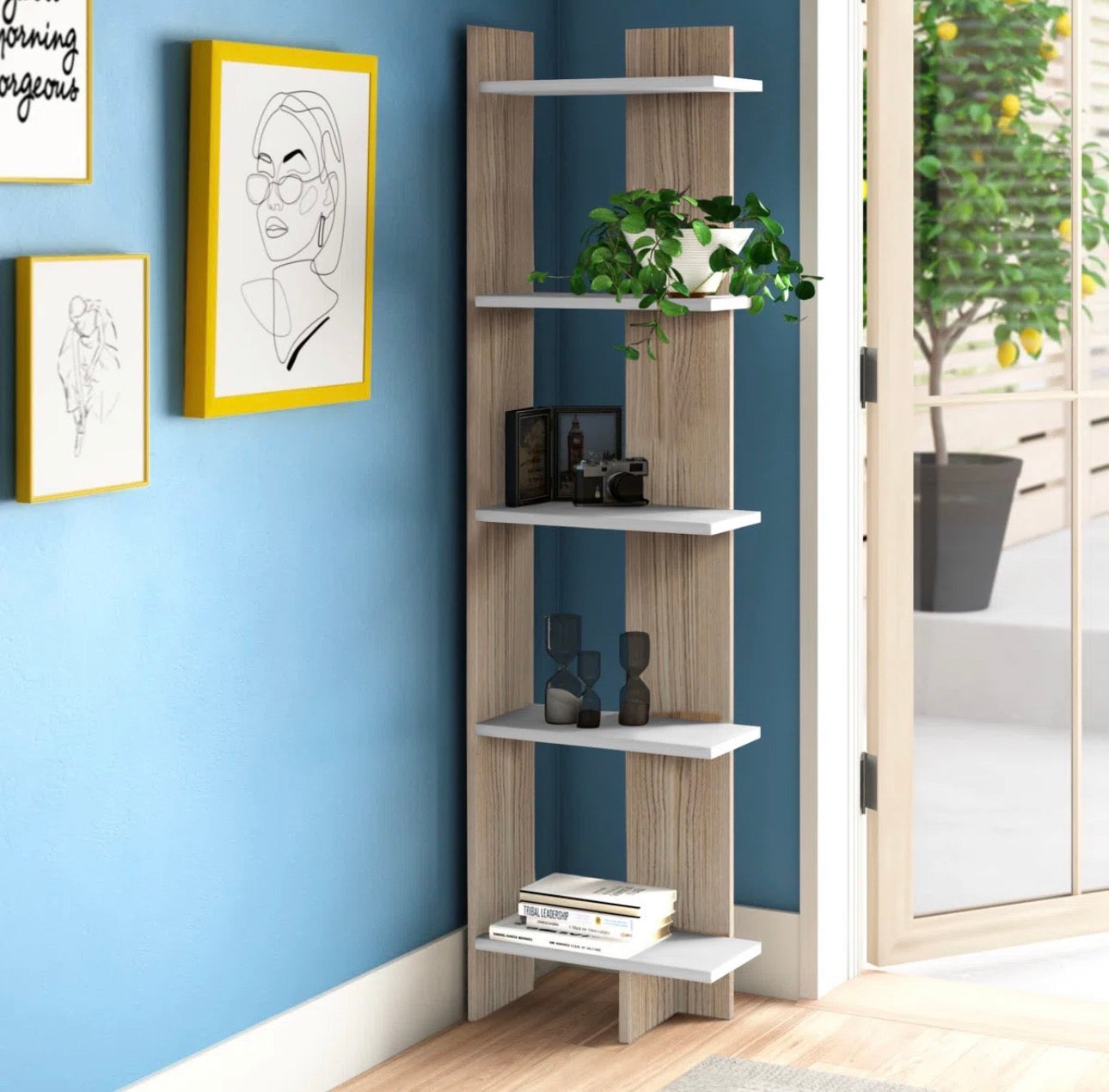 Modern 5-Tier Ladder Corner Bookcase