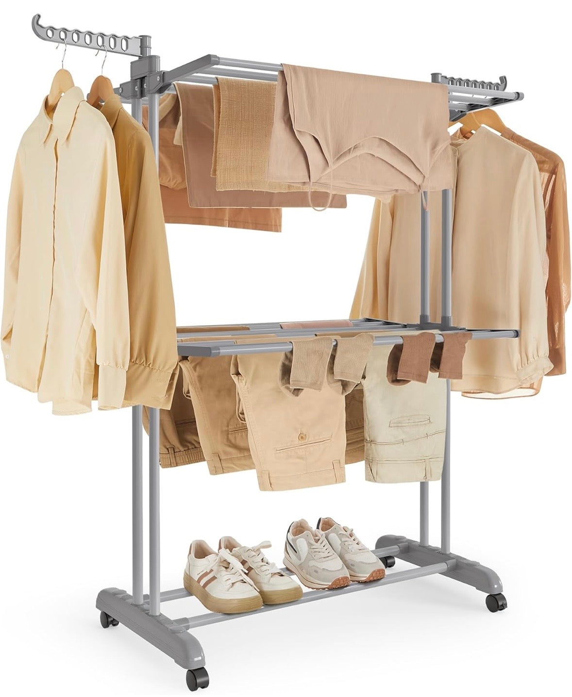 SONGMICS 3-Tier Clothes Drying Rack with Wheels – Dove Grey