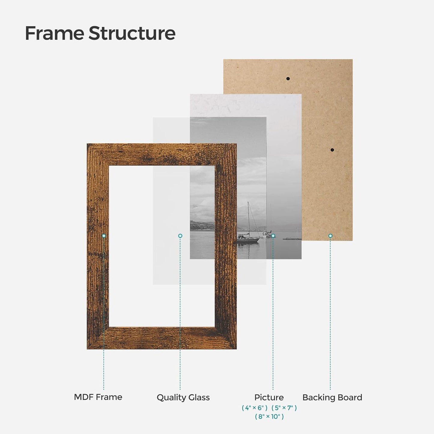 SONGMICS 10-Pack Picture Frame Set – Rustic Brown