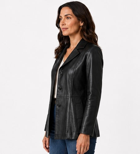 Women’s Tailored Black Leather Jacket – Medium