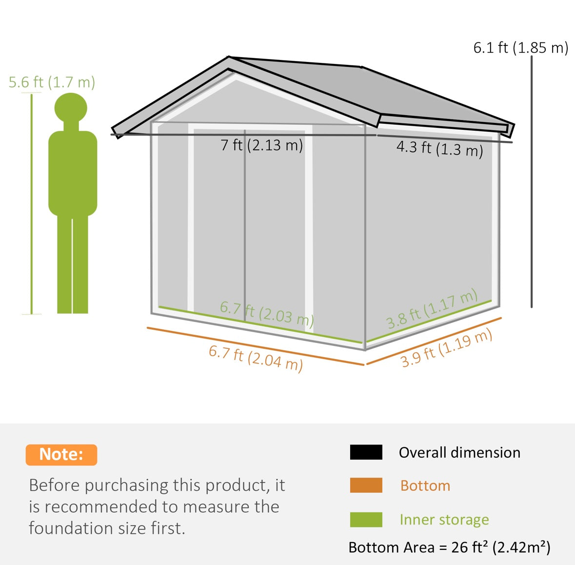 7×4 ft Outdoor Metal Storage Shed — Galvanized Steel Waterproof Garden Tool Shed with Foundation Kit (Classic Grey)