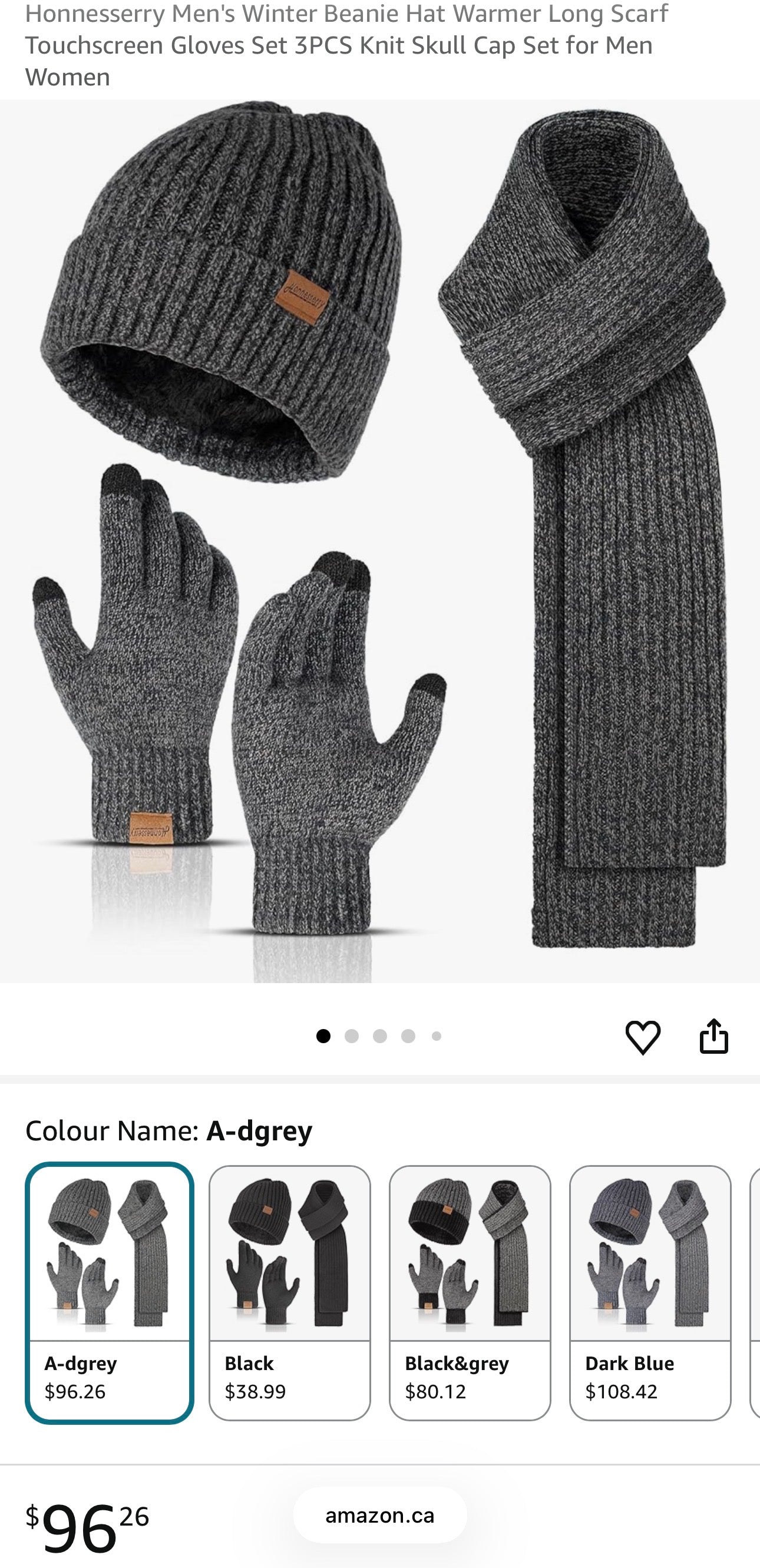 Honnesserry Winter Knit Scarf, Beanie & Touchscreen Gloves Set