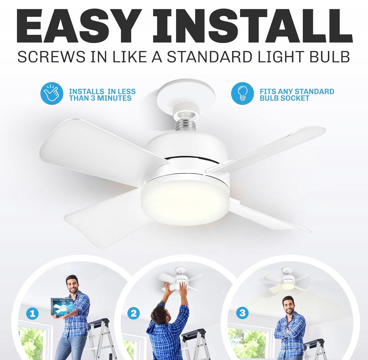 Bell+Howell Socket Fan – Screw-In Ceiling Fan