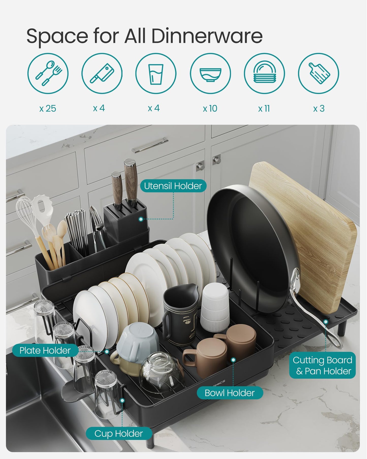 SONGMICS Dish Drying Rack- Black