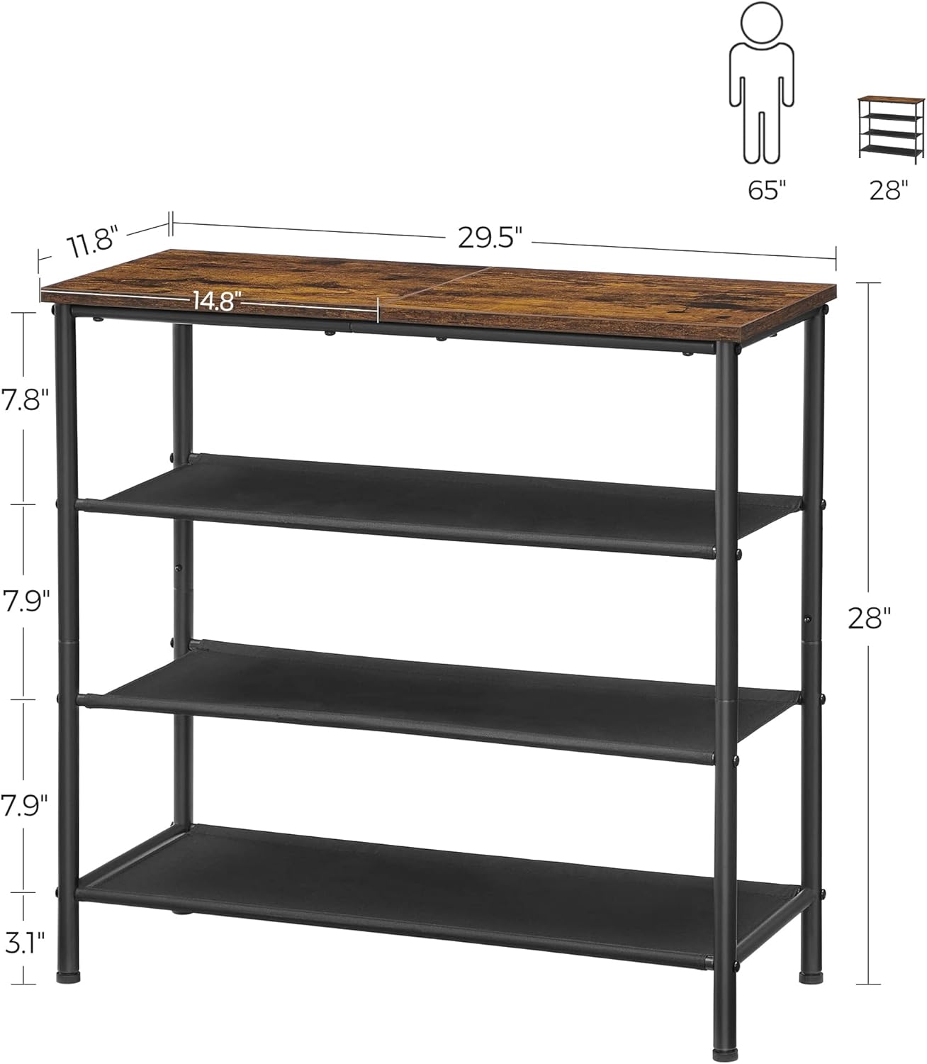 Industrial 4-Tier Shoe Rack – Rustic Storage Organizer