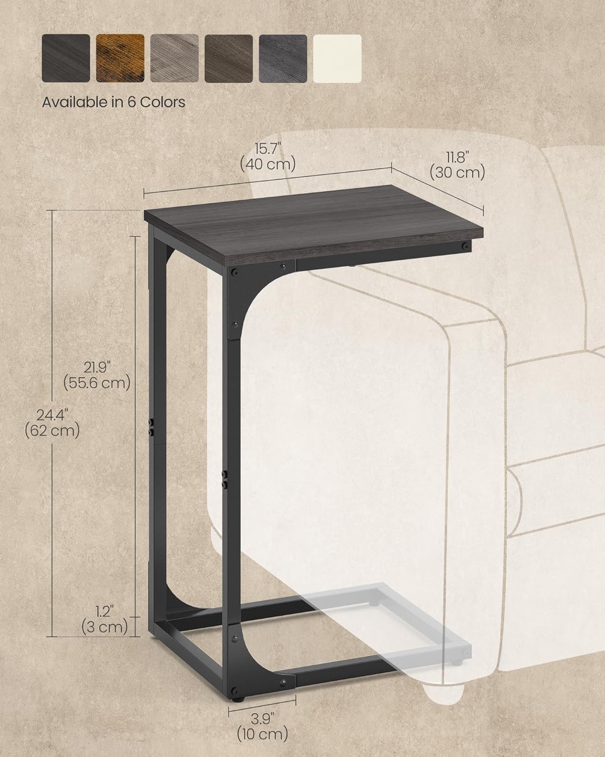 VASAGLE C-Shaped Side Table – Ebony Black