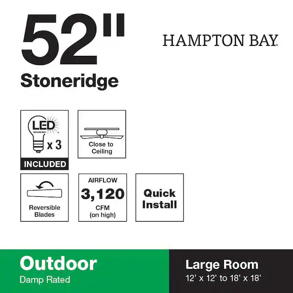 Hampton Bay Stoneridge 52” Matte Black Ceiling Fan
