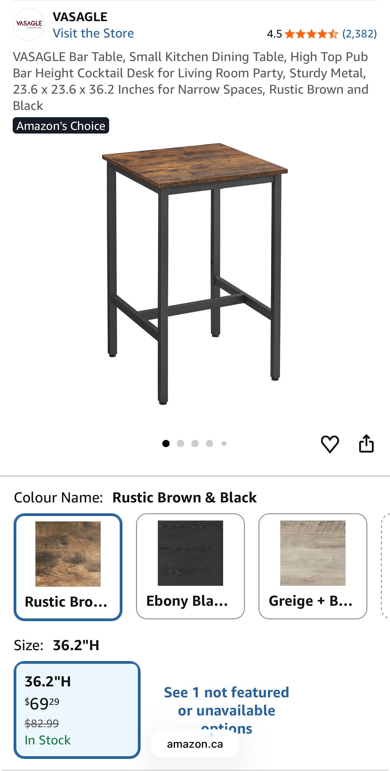 VASAGLE Industrial Bar Table – Rustic Brown & Black