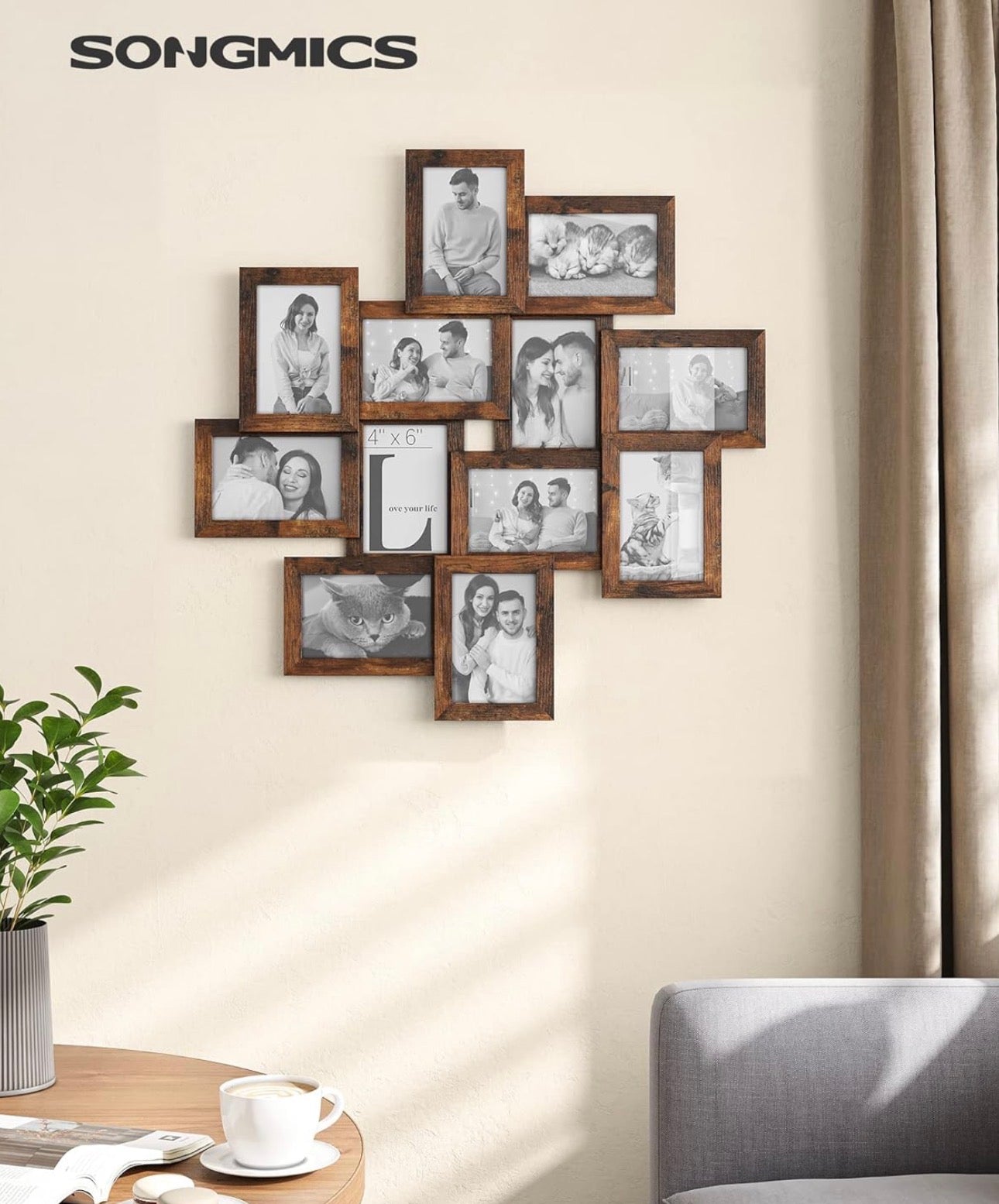 SONGMICS 12-Pack 4×6 Rustic Brown Wall Photo Frames