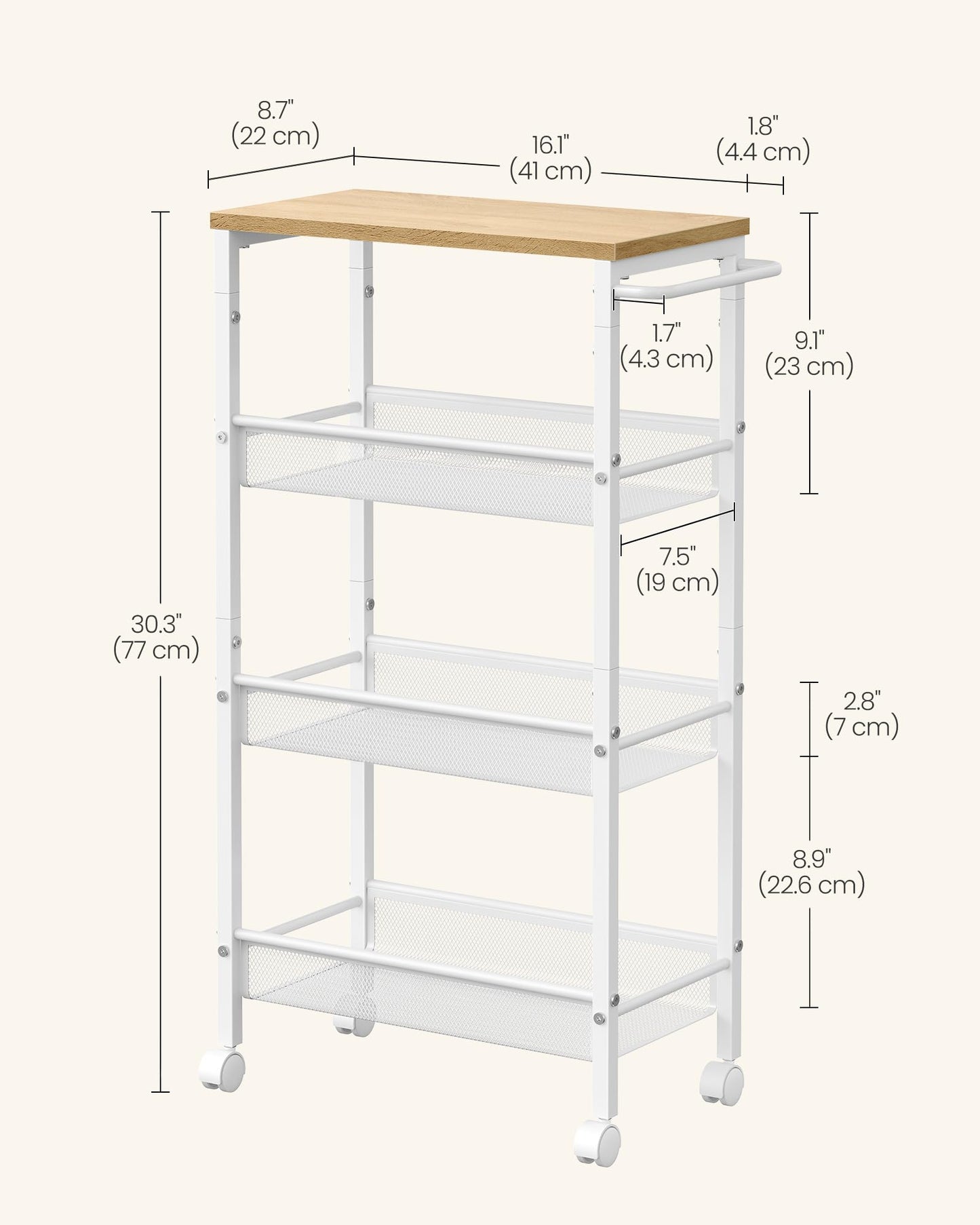 VASAGLE 4-Tier Slim Rolling Storage Cart