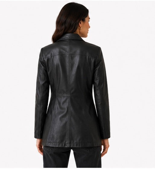 Women’s Mid-Length Leather Jacket – Size XS