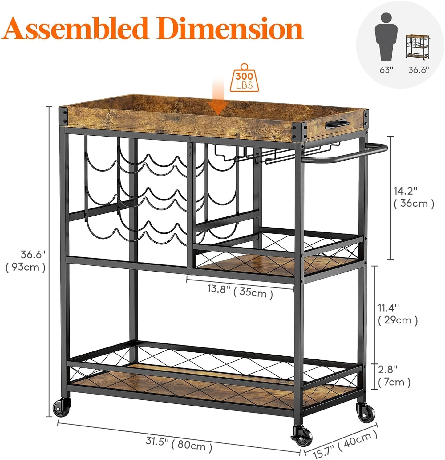 Lifewit Rustic Bar Cart with Wine Rack