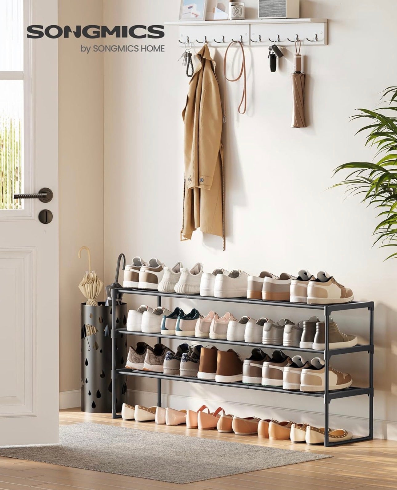 SONGMICS 3-Tier Expandable Metal Shoe Rack