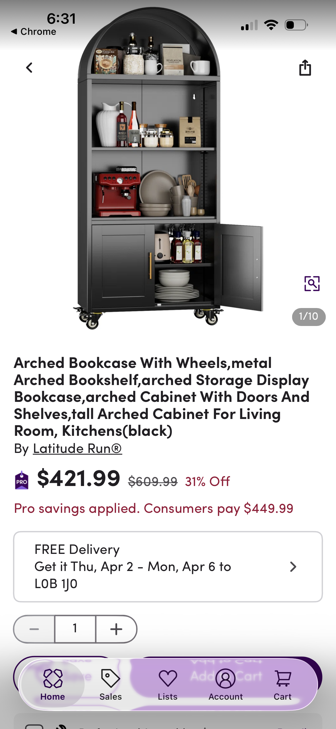 Modern Arched Metal Bookcase Cabinet