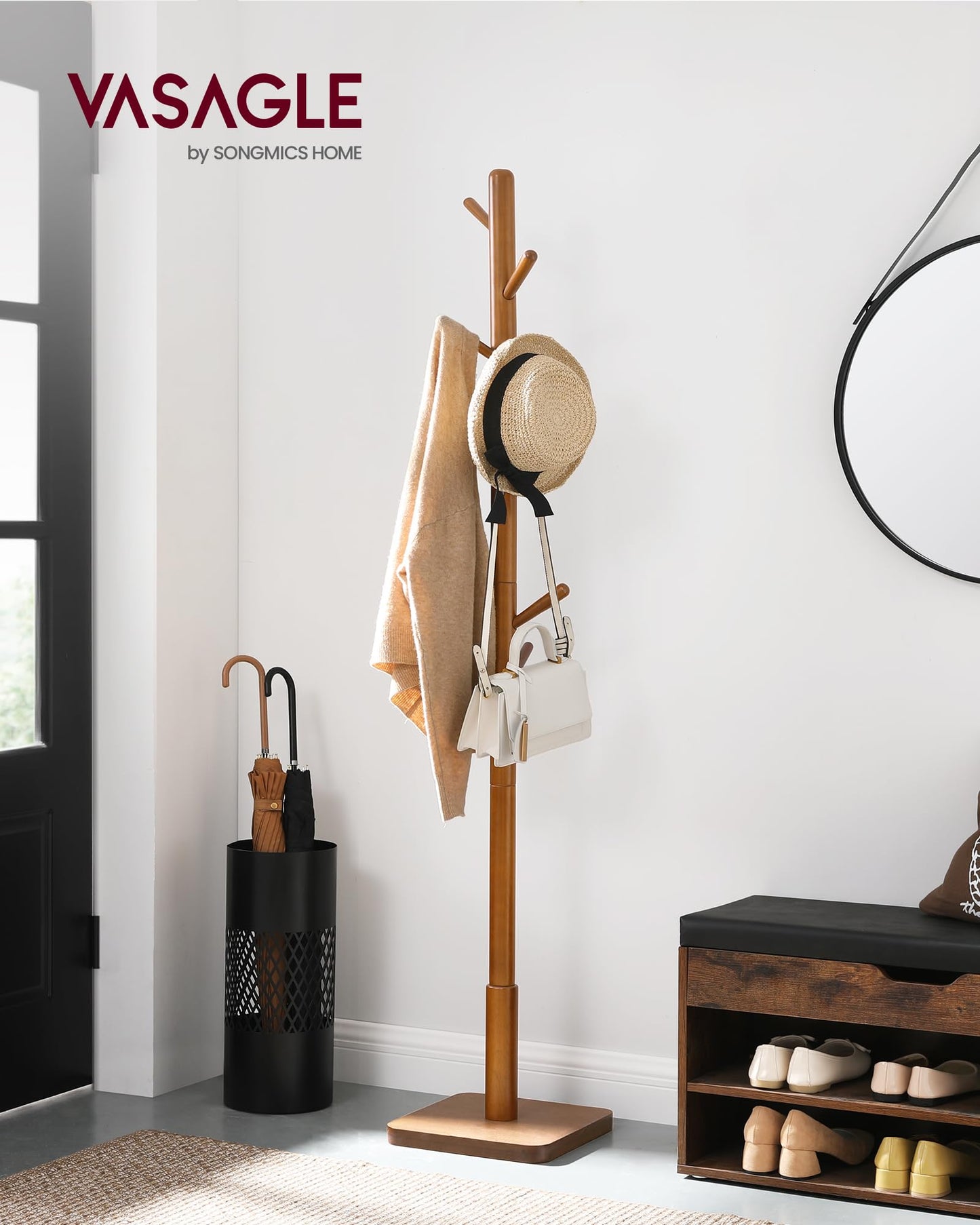 VASAGLE Solid Wood Coat Rack