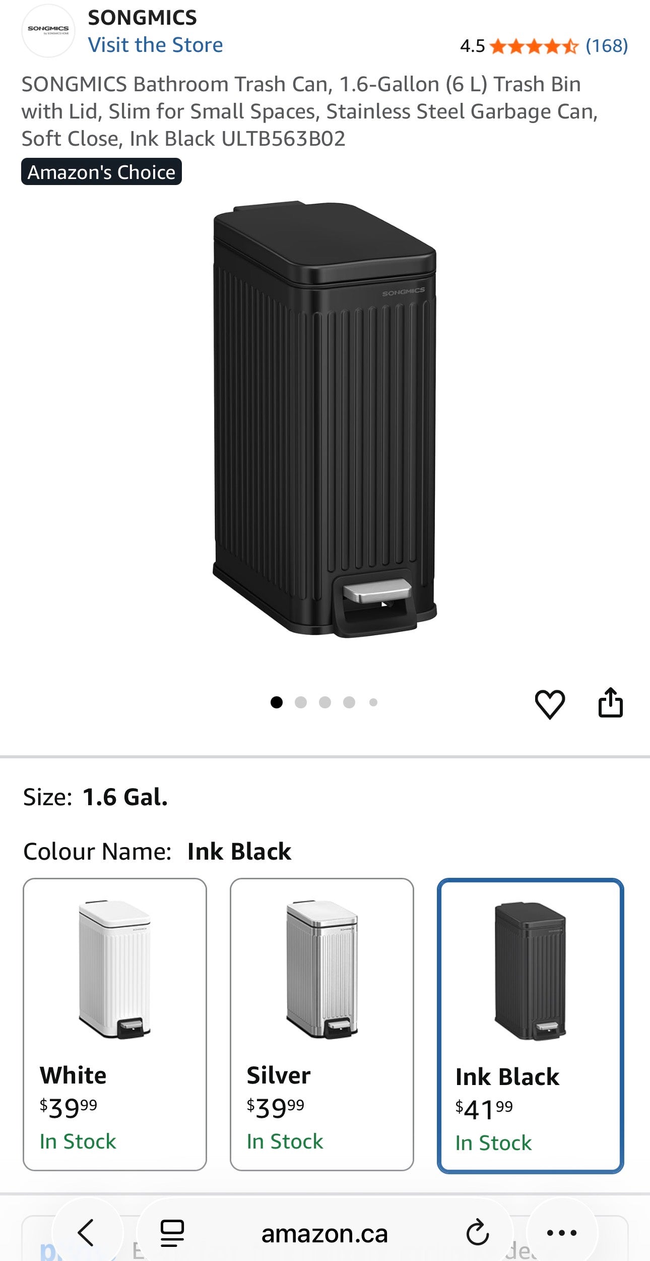 SONGMICS Slim Step Trash Can