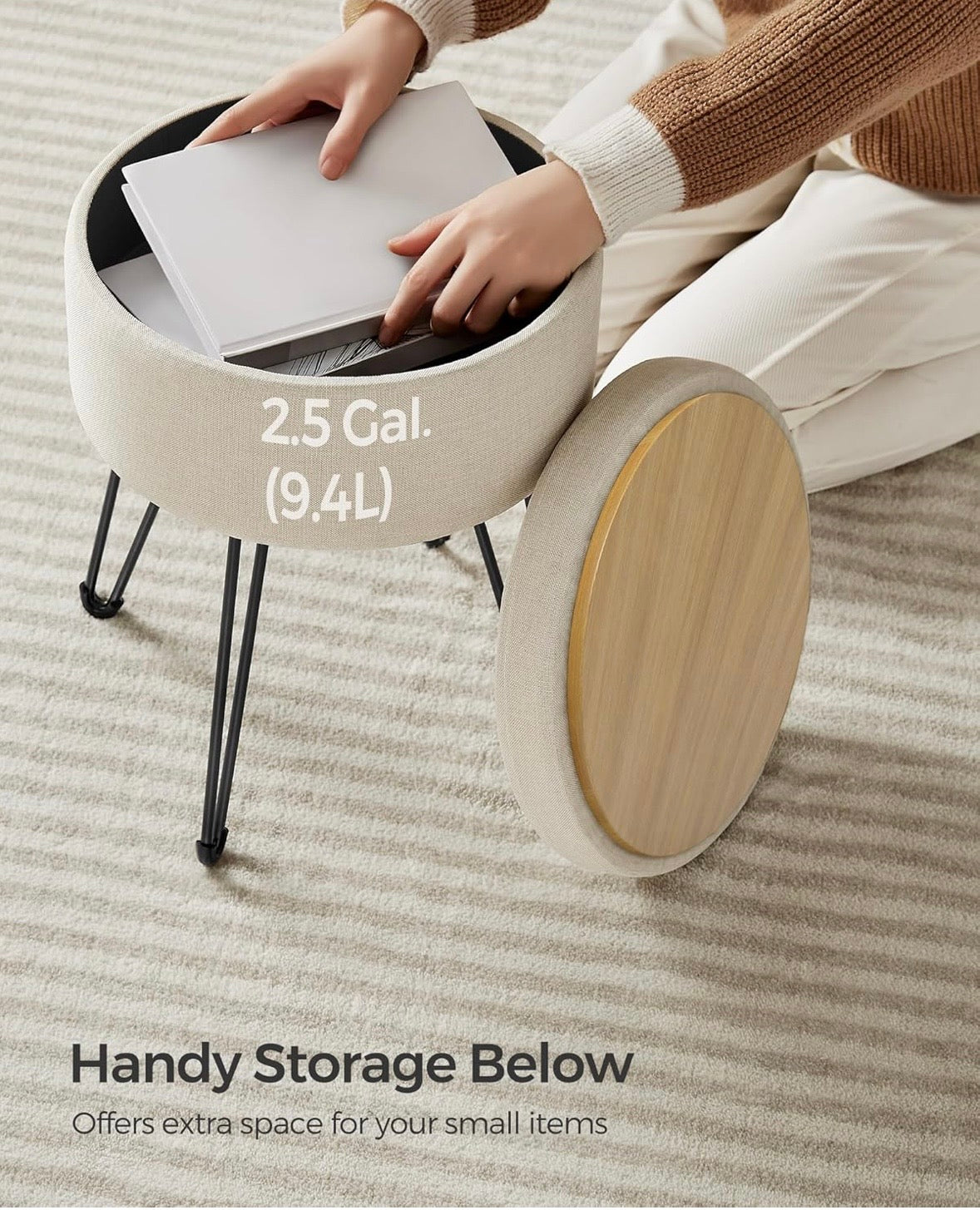 SONGMICS Round Storage Ottoman Stool